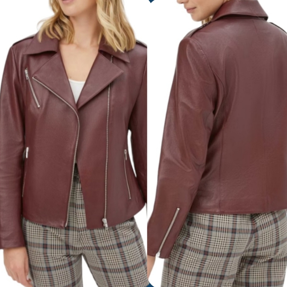 ITALIC Lou Size X-Large Burgundy Red Soft Lambskin Grunge Leather Moto Jacket